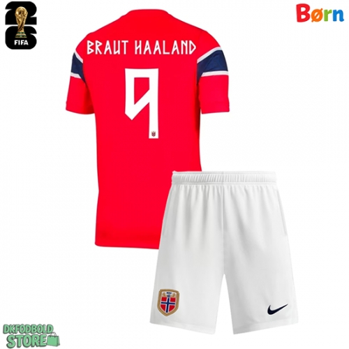 Norge Erling Haaland #9 Replika Babytøj Hjemmebanesæt Børn VM 2026 Kortærmet (+ Korte bukser)